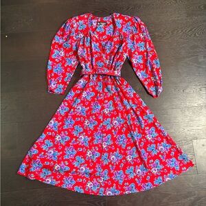 Red and Blue Vintage Floral Dress - size M